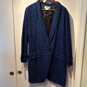 Givenchy Vintage Wool Houndstooth Long Blazer 46